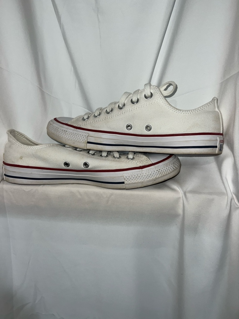Converse White Low Top Sneakers with Red & Blue Trim - Picture 4 of 6